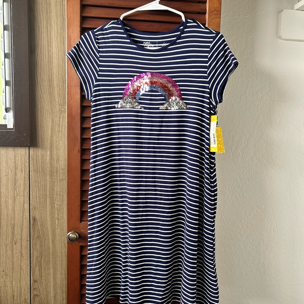 Striped Dress with Sequin Rainbow